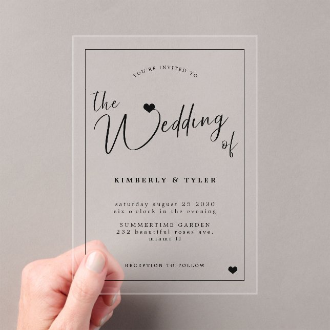Modern black typography script wedding acrylic invitations (Insitu (Handheld))