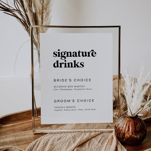 Modern Black Typography Signature Drinks Sign