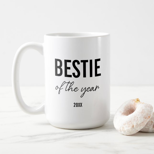 Modern Black Typography Simple Personalized Bestie Coffee Mug (With Donut)