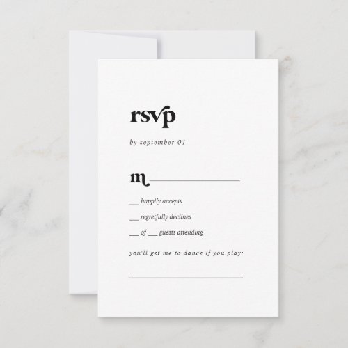 Modern Black Typography Song Request RSVP Card