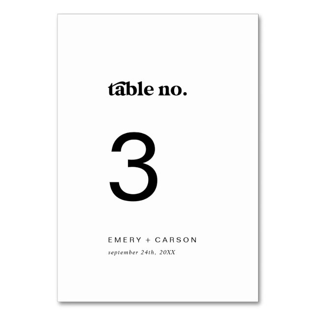Modern Black Typography Table Number (Front)