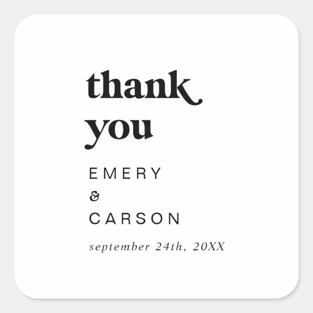 Modern Black Typography Thank You Favor Sticker (Front)