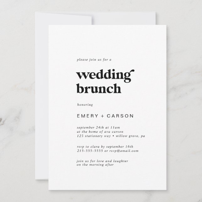 Modern Black Typography Wedding Brunch Invitation (Front)