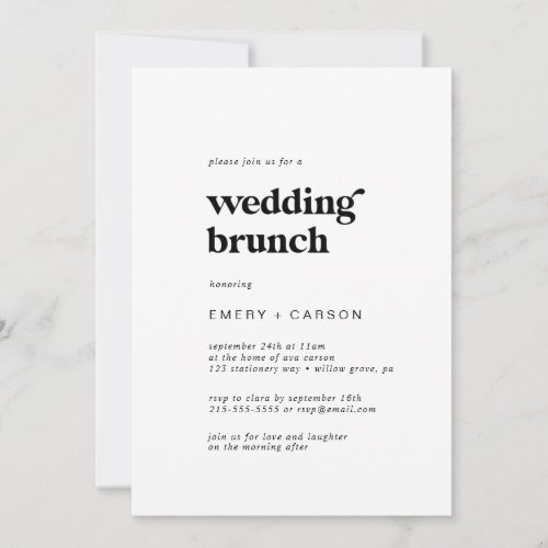 Modern Black Typography Wedding Brunch Invitation