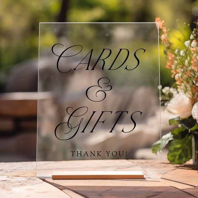 Modern Black Typography Wedding Cards and Gifts Acrylic Sign (Please note: The wooden stand does not come with the sign. Zazzle sells a wood block.)