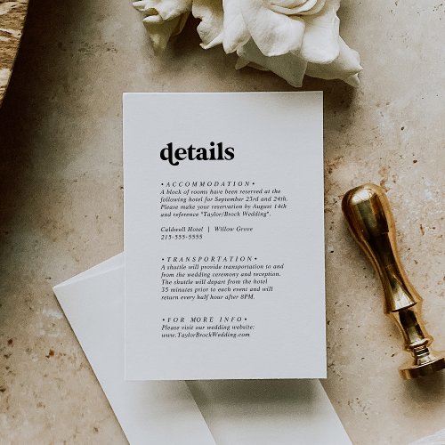 Modern Black Typography Wedding Details Enclosure Card