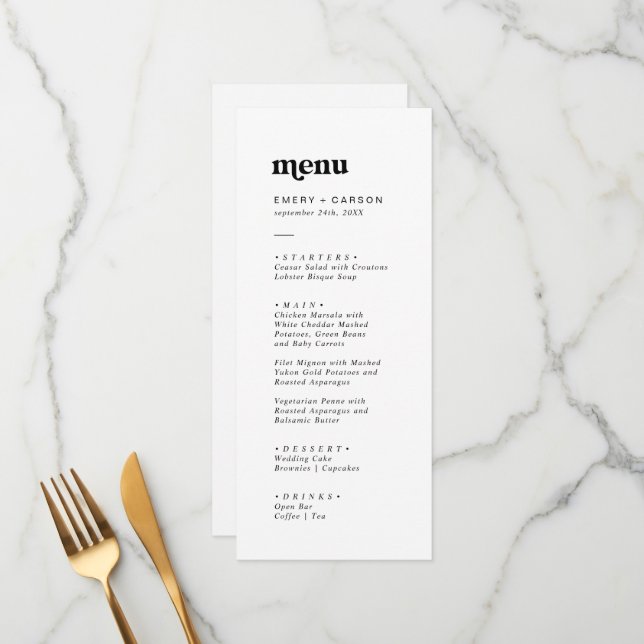 Modern Black Typography Wedding Dinner Menu (Front/Back In Situ)