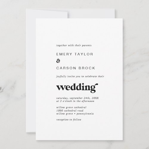 Modern Black Typography Wedding Invitation