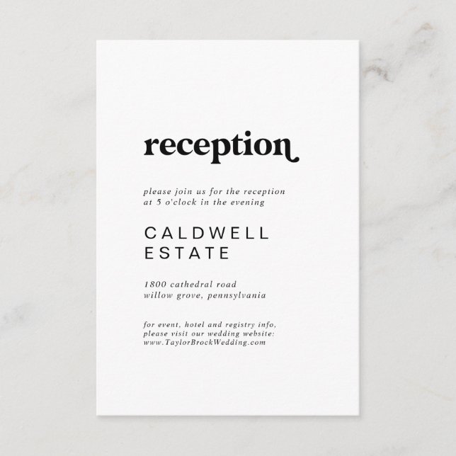 Modern Black Typography Wedding Reception Enclosure Card (Front)