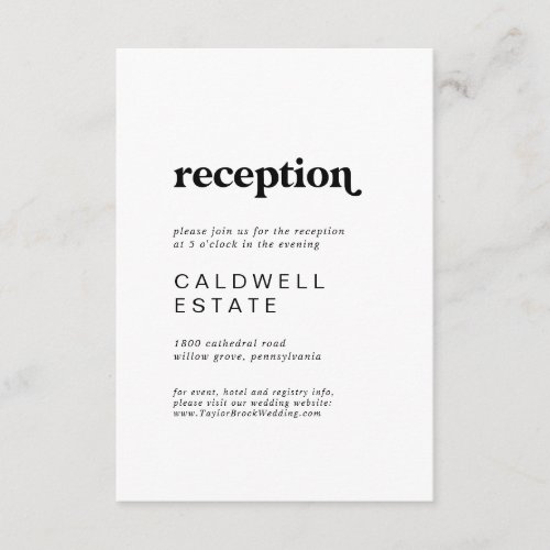 Modern Black Typography Wedding Reception Enclosure Card