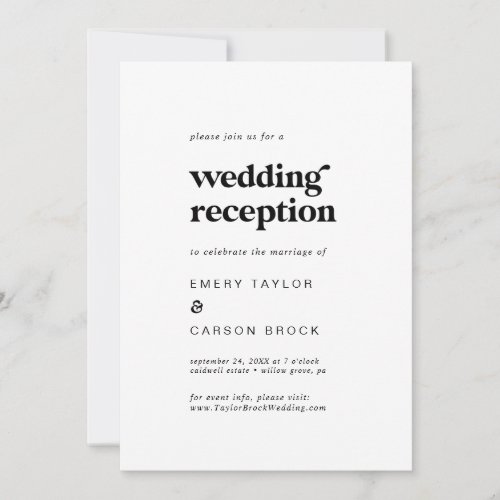 Modern Black Typography Wedding Reception Invitation