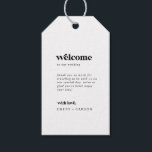 Modern Black Typography Wedding Welcome Gift Tags<br><div class="desc">These modern black typography wedding welcome gift tags are perfect for a simple wedding. The black and white minimalist design features a retro yet contemporary font with a unique rustic bohemian feel. Perfect for any season. Keep it minimal, as is, or add your own graphics and artwork. Personalize the tags...</div>