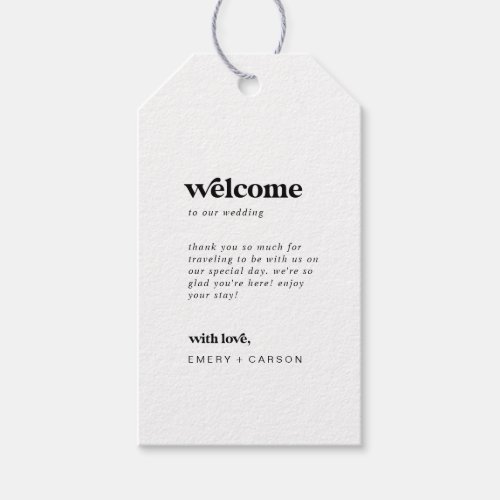 Modern Black Typography Wedding Welcome Gift Tags