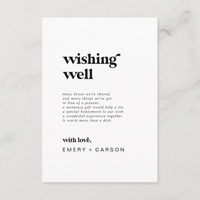 Modern Black Typography Wedding Wishing Well Card (Front)
