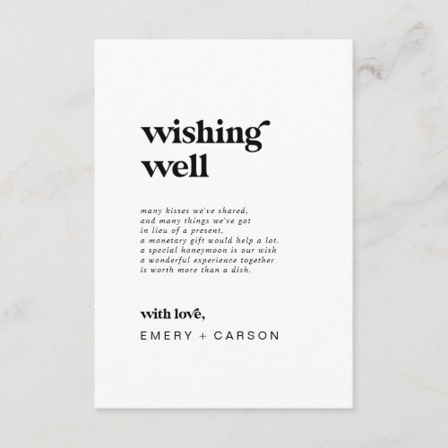 Modern Black Typography Wedding Wishing Well Card