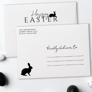 Modern Black Typography With Bunny Happy Easter Envelope
