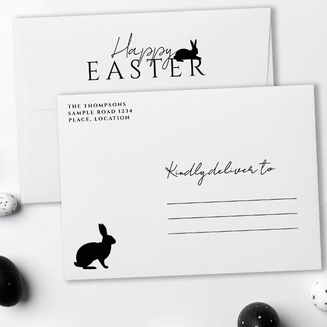 Modern Black Typography With Bunny Happy Easter Envelope (Creator Uploaded)
