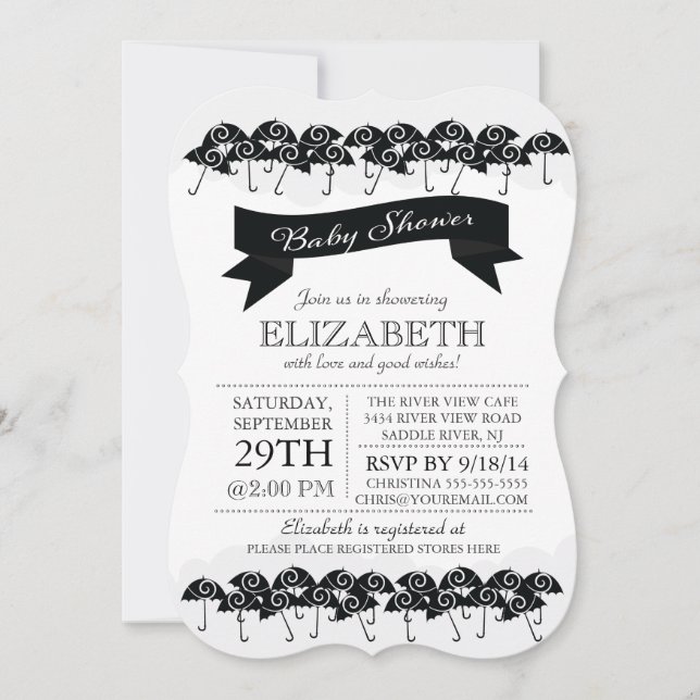 Modern Black Umbrella Neutral Baby Shower Invitation (Front)