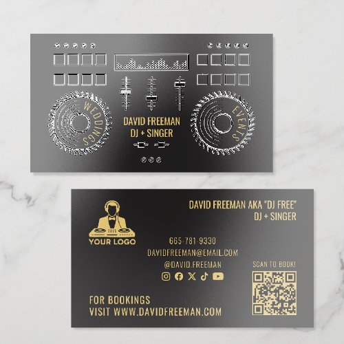 Modern Black UV Gloss Dj Music Minimal Turntable Raised Spot UV Business Card