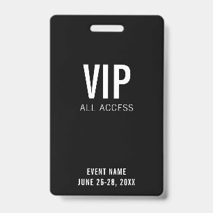 Modern Black VIP All Access QR Code Event Badge