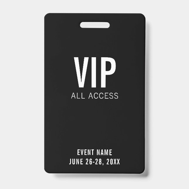 Modern Black VIP All Access QR Code Event  Badge (Front)