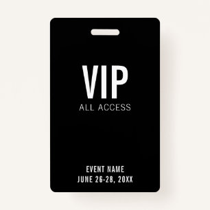 Modern Black VIP All Access QR Code Event  Badge