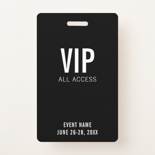 Modern Black VIP All Access QR Code Event  Badge