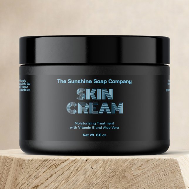 Modern Black w Blue Grey Text Cosmetics Jar Label (Creator Uploaded)