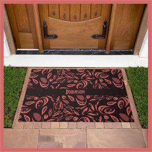 Modern Black, Warm Red Geometric Pattern Doormat