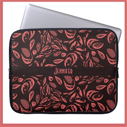Modern Black, Warm Red Teardrop Pattern Laptop Sleeve