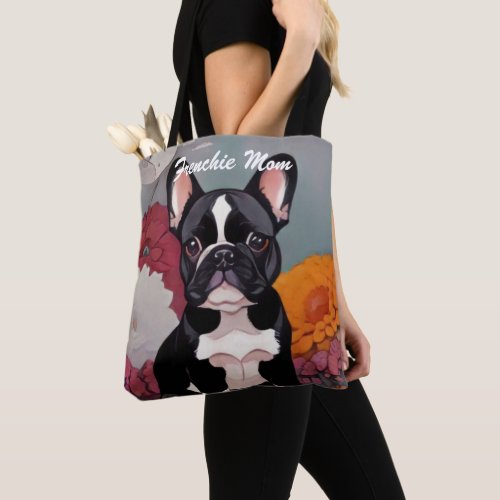 Modern Black Watercolor Frenchie Mom Tote Bag