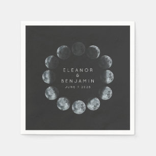 Modern Black Watercolor Moon Phases Wedding Custom Napkins