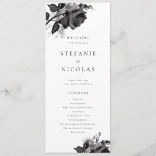 Modern Black Watercolor Roses Floral Wedding Program
