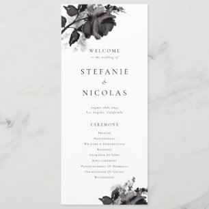 Modern Black Watercolor Roses Floral Wedding Program