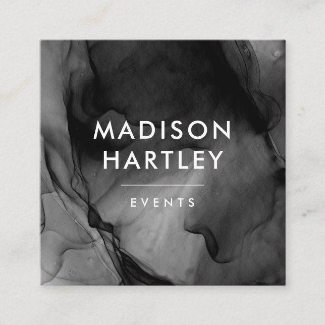 Modern Black Watercolor Square Business Card (Front)