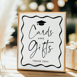 Modern Black Wavy Frame Graduation Cards and Gifts Poster