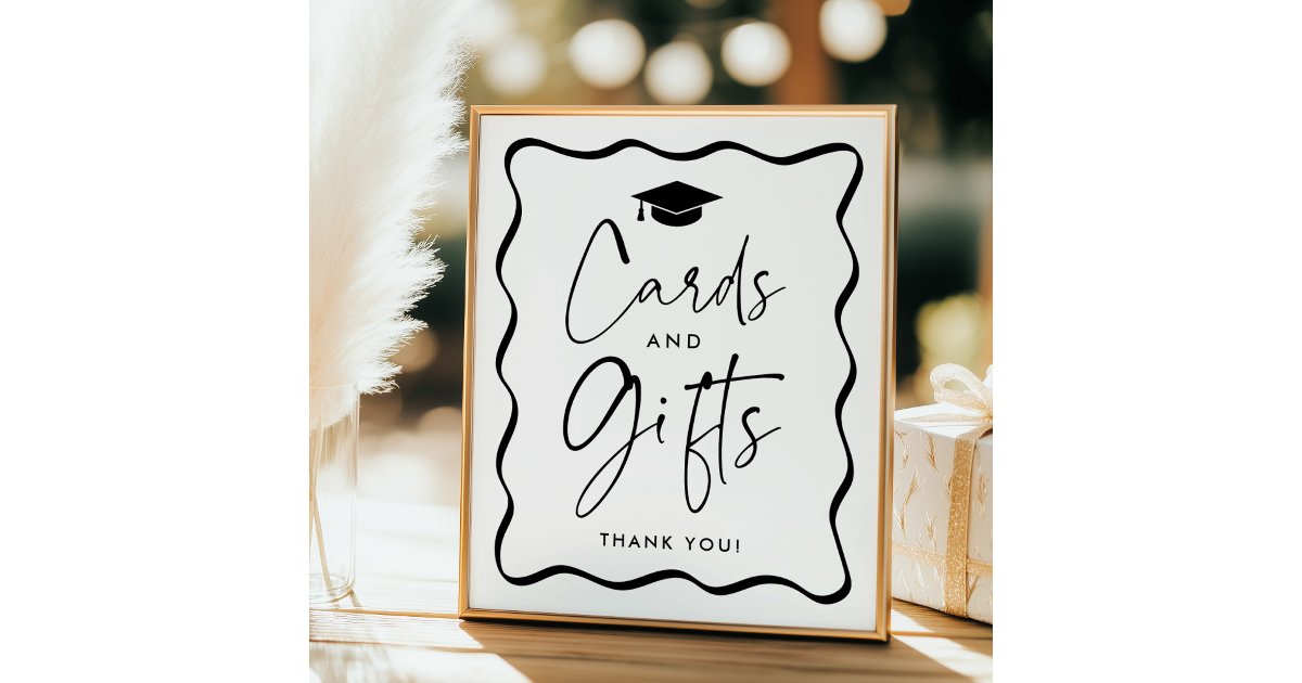 Modern Black Wavy Frame Graduation Cards and Gifts Poster | Zazzle
