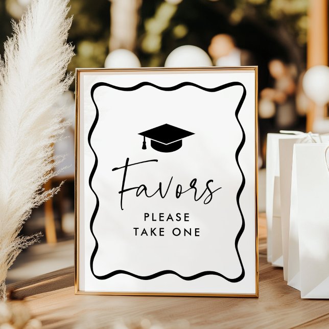 Modern Black Wavy Frame Graduation Favors Sign (Creator Uploaded)