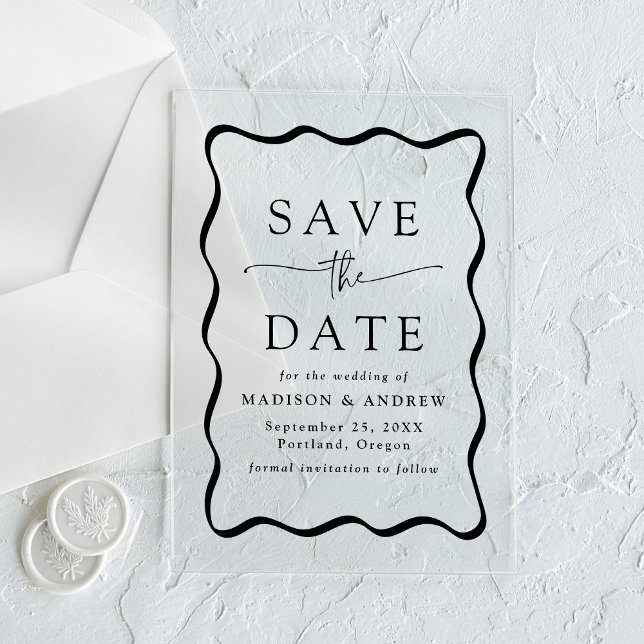Modern Black Wavy Frame Wedding Save the Date (Creator Uploaded)