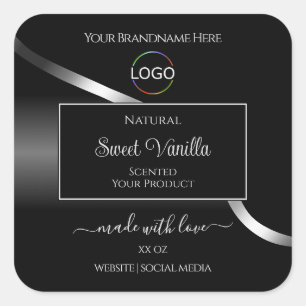 Modern Black Wavy Silver with Logo Product Labels