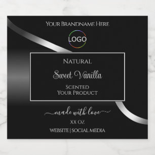 Modern Black Wavy Silver with Logo Product Labels