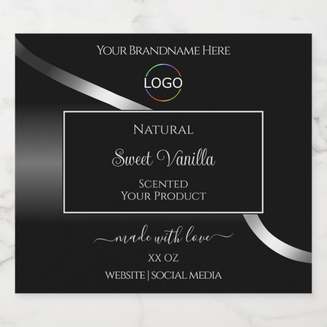 Modern Black Wavy Silver with Logo Product Labels (Single Label)