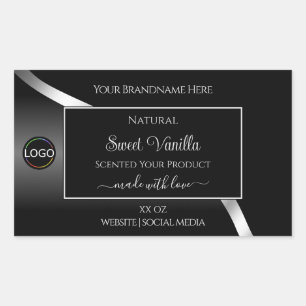 Modern Black Wavy Silver with Logo Product Labels
