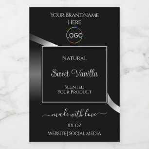 Modern Black Wavy Silver with Logo Product Labels