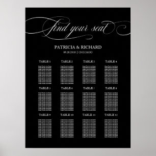 Modern Black Wedding 12 Table Seating Chart