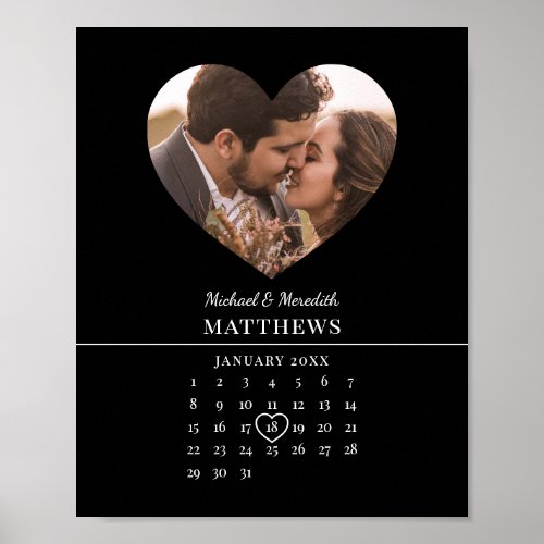 Modern Black Wedding Anniversary Calendar Poster