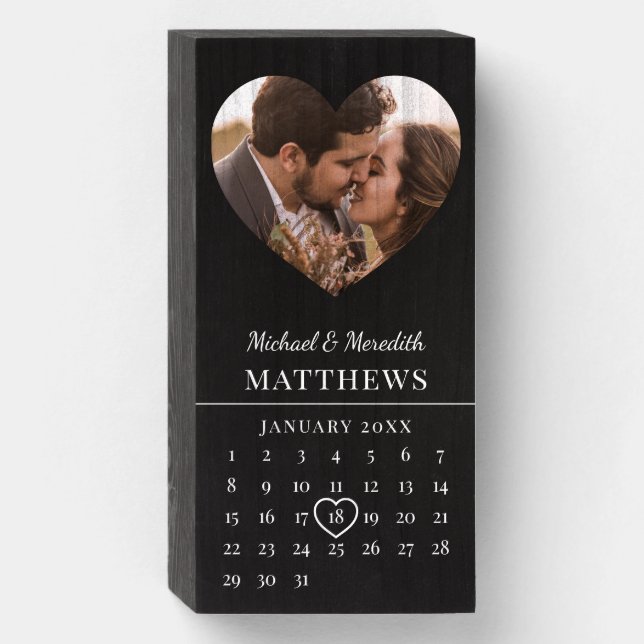 Modern Black Wedding Anniversary Calendar Wooden Box Sign (Front Vertical)