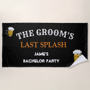 Modern Black Wedding Bachelor Party Groomsmen Beach Towel