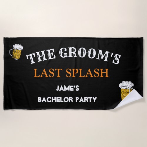 Modern Black Wedding Bachelor Party Groomsmen  Beach Towel