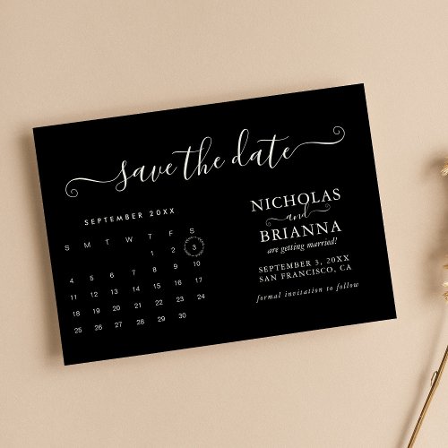 Modern Black Wedding Calendar Minimalist Save The Date